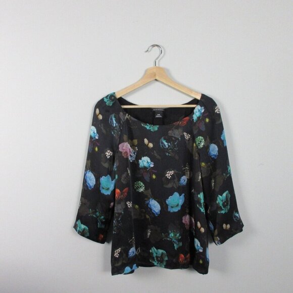 Club Monaco Lillian Butterfly Floral Blouse Women's Medium Black Casual 134 - Picture 1 of 9